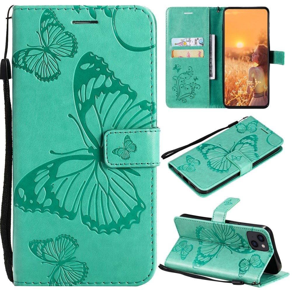 iPhone 13 Mobilfodral med fjärilar, grön
