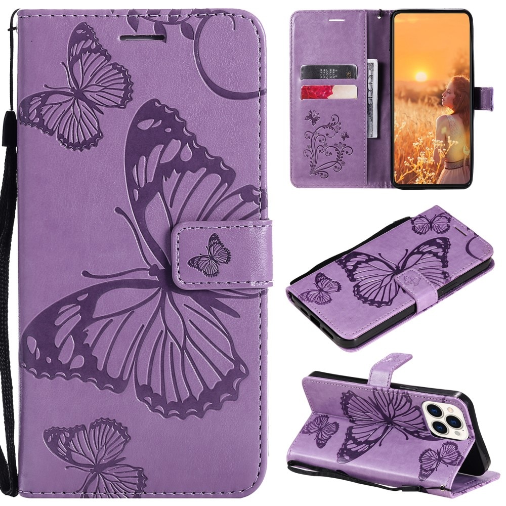 iPhone 13 Pro Mobilfodral med fjärilar, lila