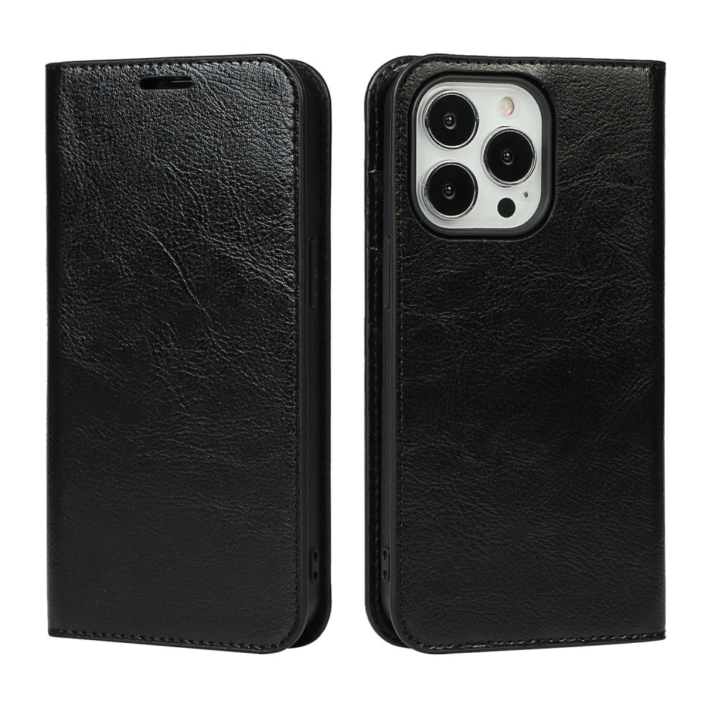 iPhone 13 Pro Smidigt mobilfodral i äkta läder, svart