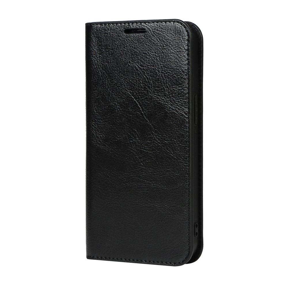 iPhone 12/12 Pro Smidigt mobilfodral i äkta läder, svart