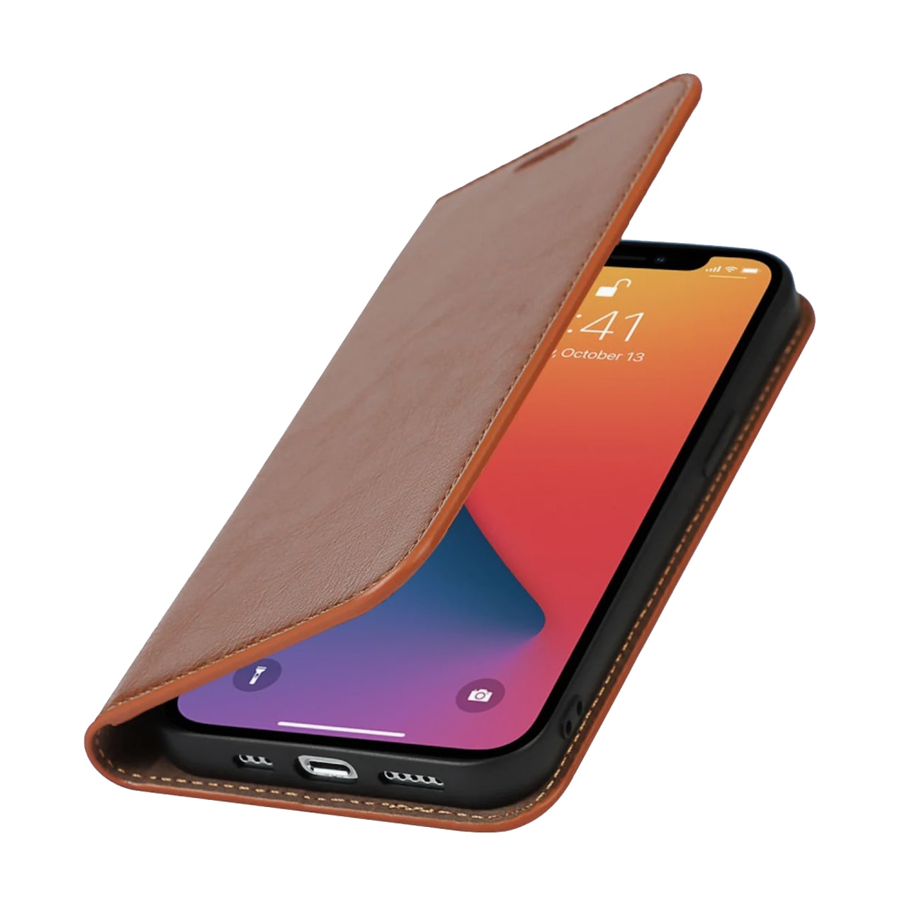 iPhone 13 Pro Smidigt mobilfodral i äkta läder, brun