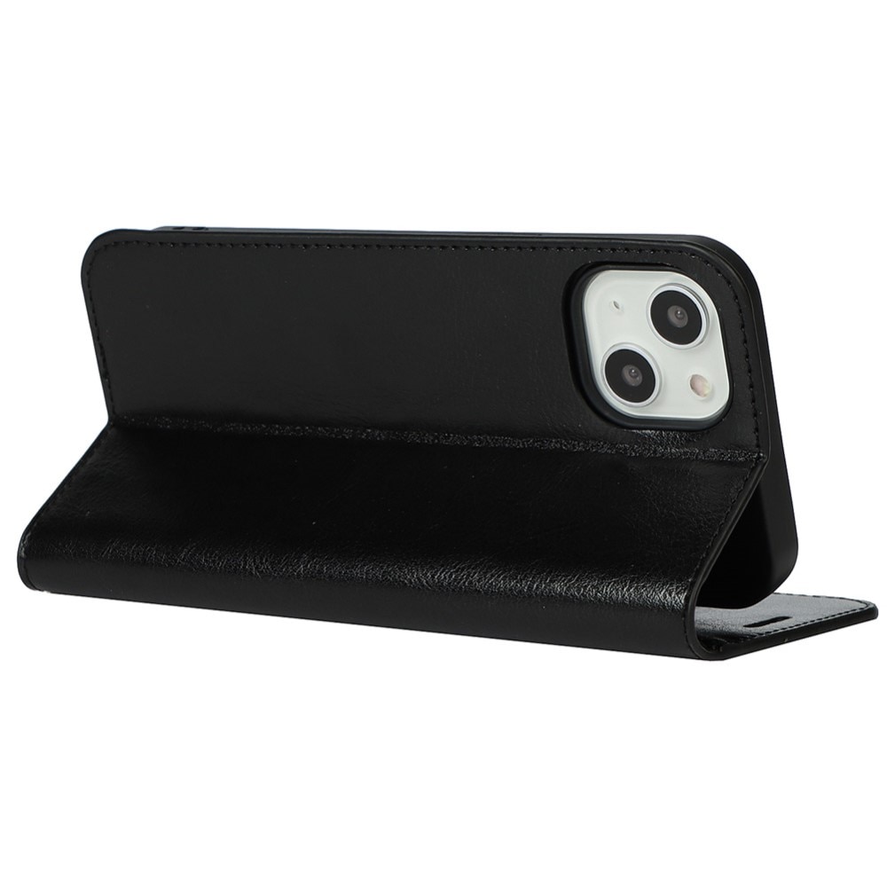 iPhone 13 Smidigt mobilfodral i äkta läder, svart
