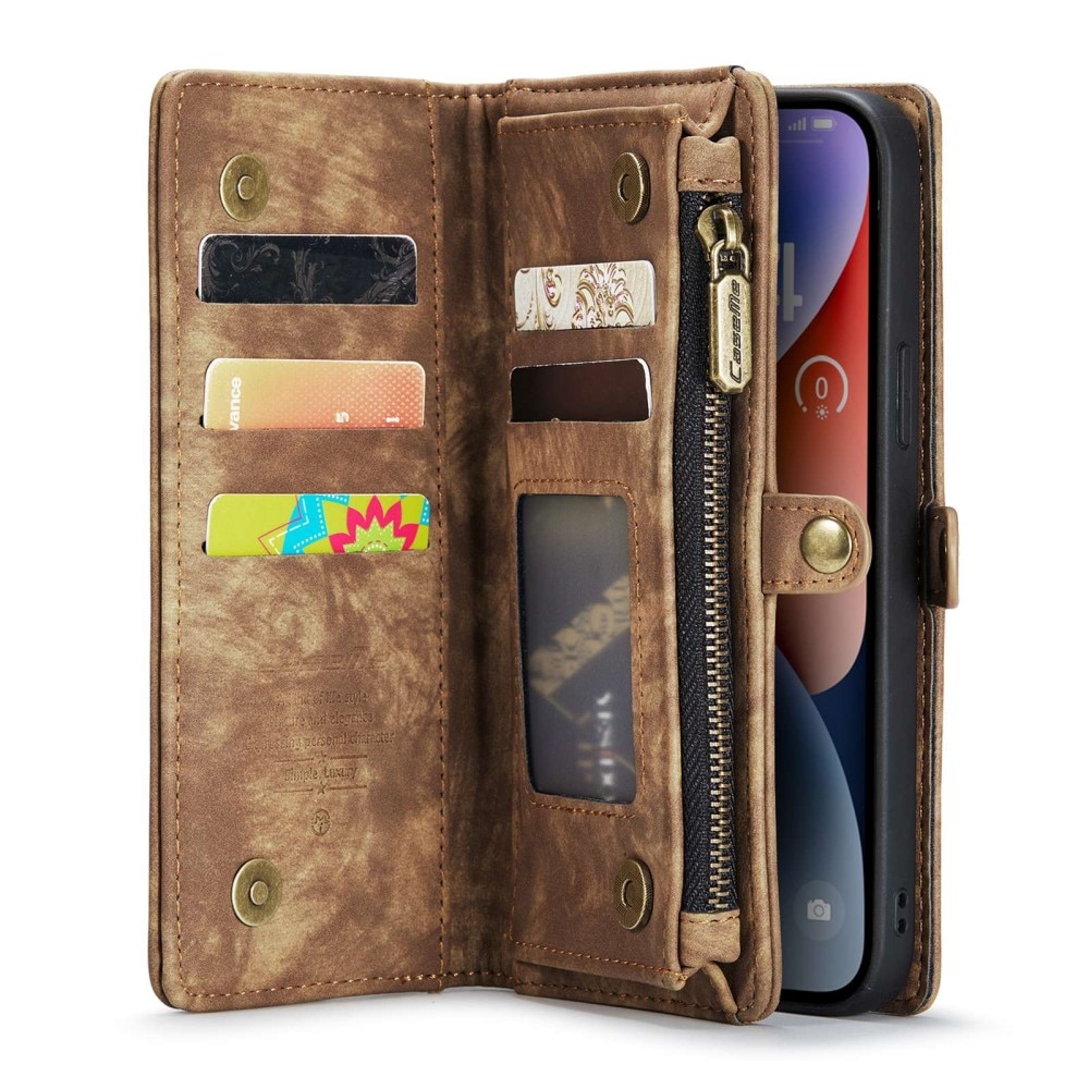 iPhone 13 Mini Rymligt plånboksfodral med många kortfack, brun
