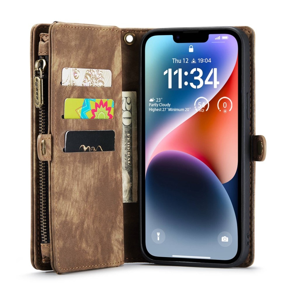 iPhone 13 Mini Rymligt plånboksfodral med många kortfack, brun