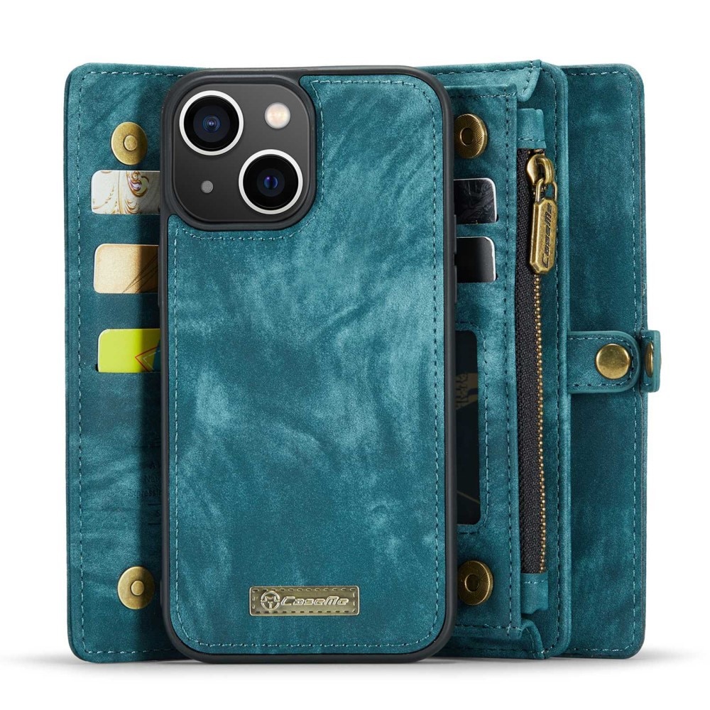 iPhone 13 Mini Rymligt plånboksfodral med många kortfack, blå
