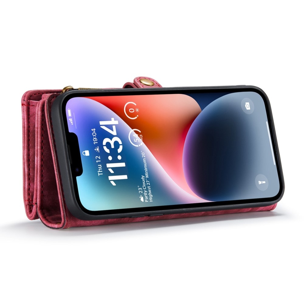 iPhone 13 Rymligt plånboksfodral med många kortfack, röd