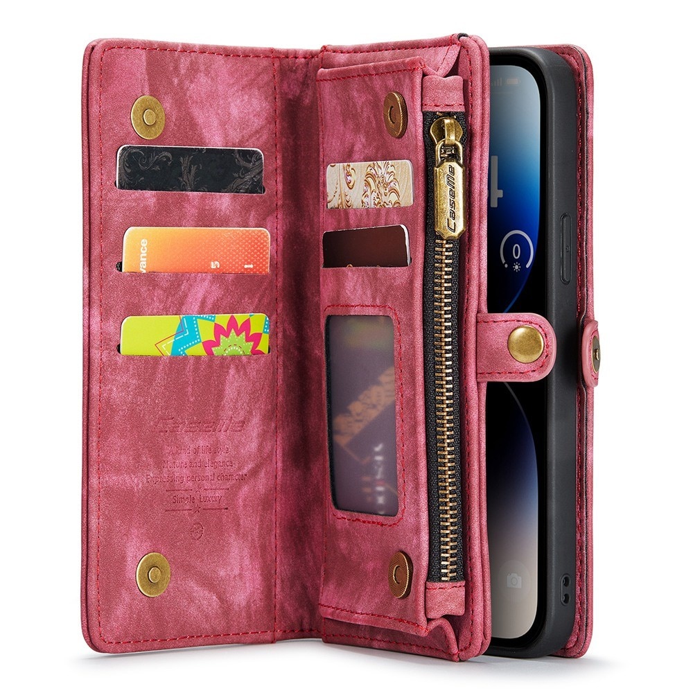 iPhone 13 Pro Max Rymligt plånboksfodral med många kortfack, röd