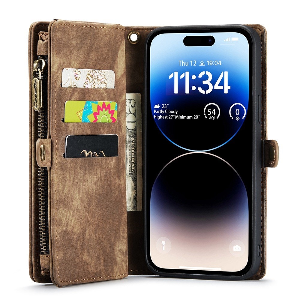 iPhone 13 Pro Max Rymligt plånboksfodral med många kortfack, brun