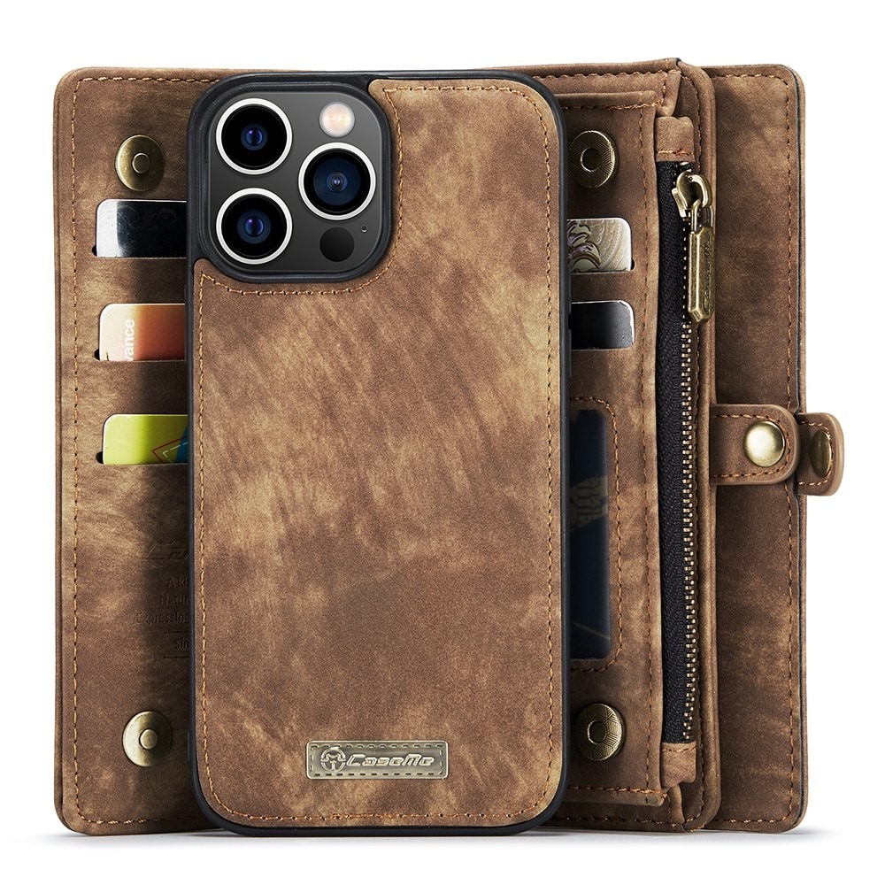 iPhone 13 Pro Max Rymligt plånboksfodral med många kortfack, brun