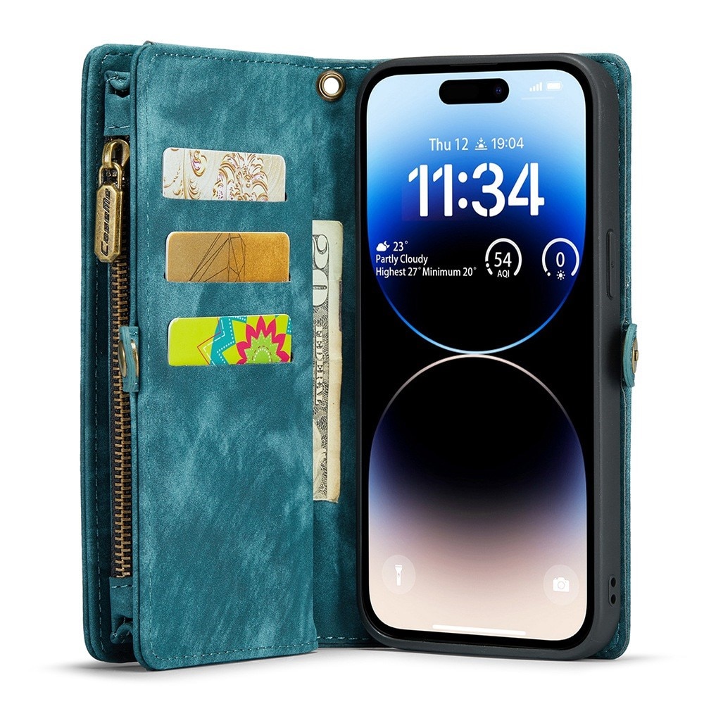 iPhone 13 Pro Rymligt plånboksfodral med många kortfack, blå