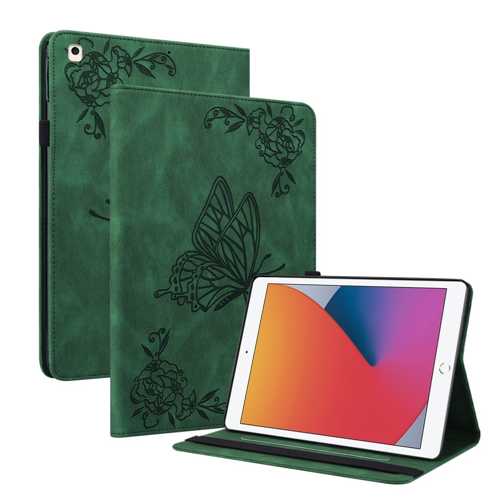 iPad 10.2 9th Gen (2021) grön Fodral med fjärilar, grön