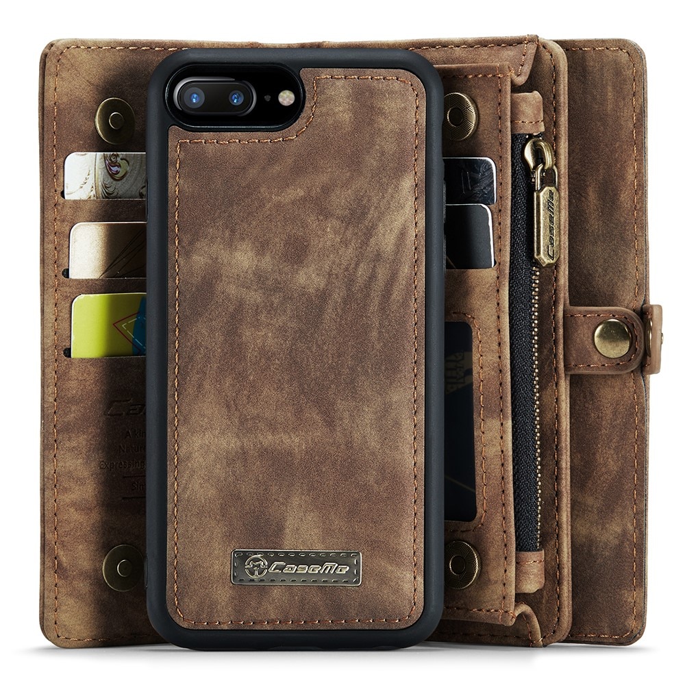 iPhone 7 Plus/8 Plus Rymligt plånboksfodral med många kortfack, brun