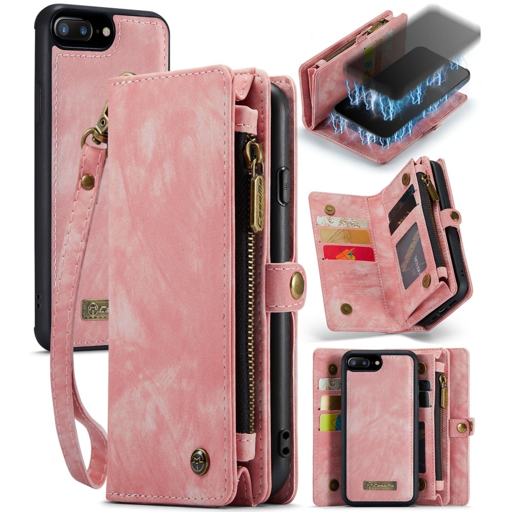 iPhone 7 Plus/iPhone 8 Plus Rymligt plånboksfodral med många kortfack, Rosa