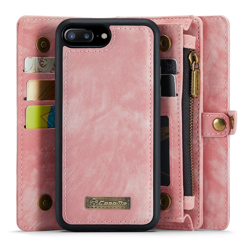 iPhone 7 Plus/iPhone 8 Plus Rymligt plånboksfodral med många kortfack, Rosa