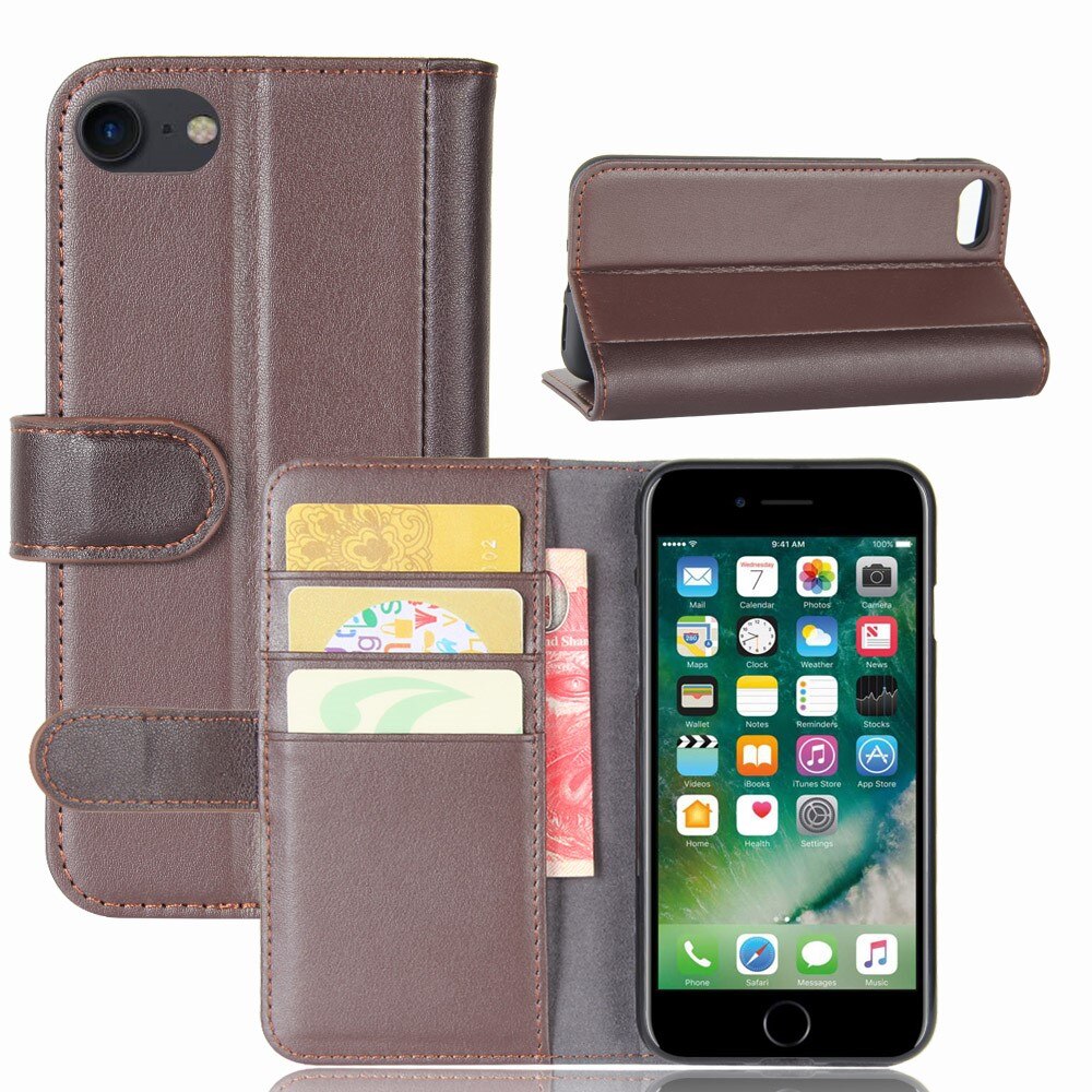iPhone SE (2022) Plånboksfodral i Äkta Läder, brun