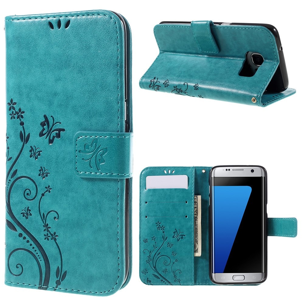 Samsung Galaxy S7 Edge Mobilfodral med fjärilar, blå