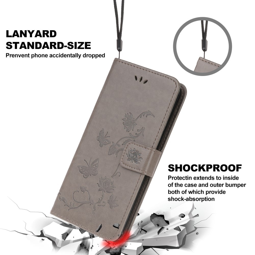 Samsung Galaxy A22 5G Mobilfodral med fjärilar, Grå