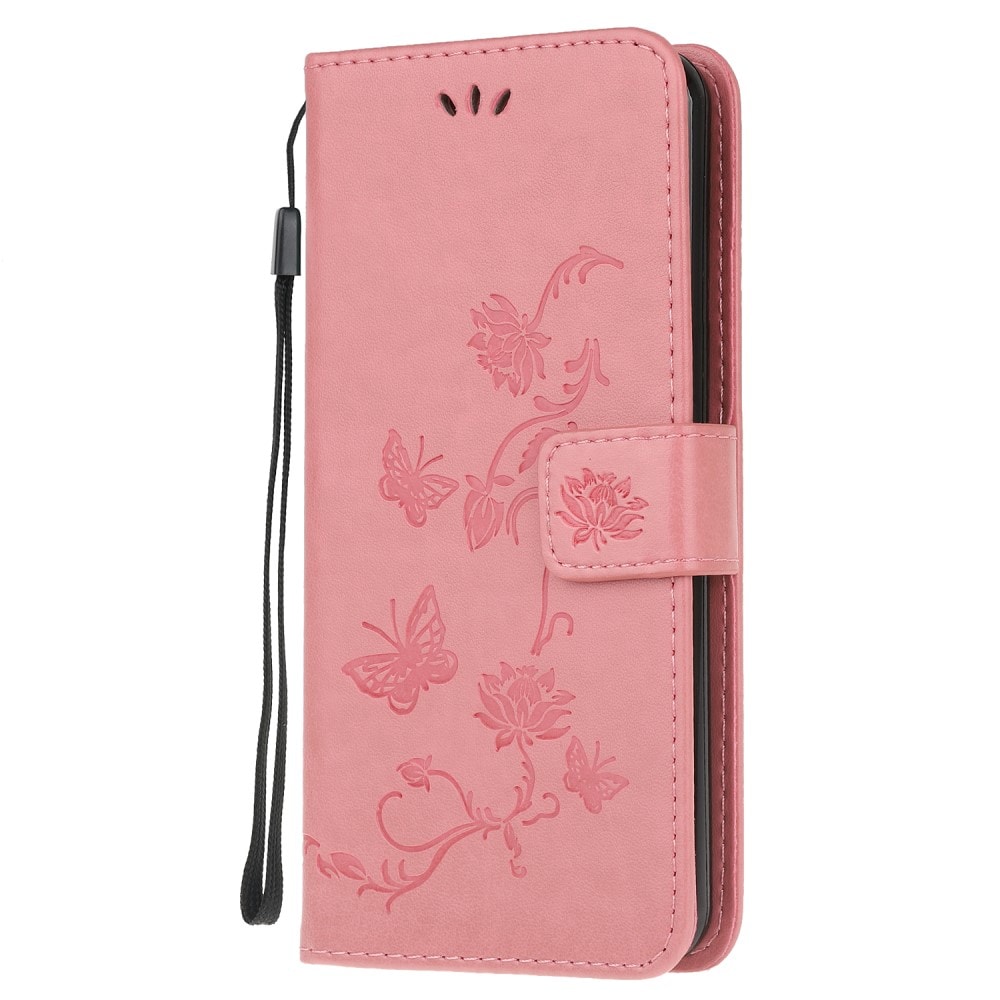 Samsung Galaxy A22 4G Mobilfodral med fjärilar, Rosa