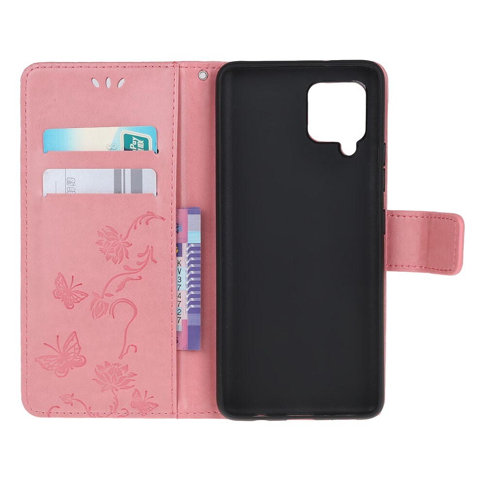Samsung Galaxy A22 4G Mobilfodral med fjärilar, Rosa