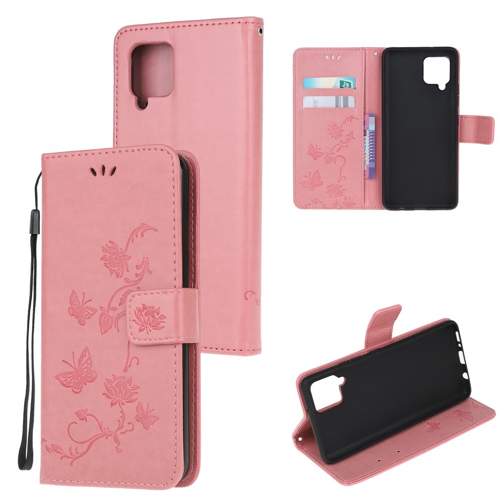 Samsung Galaxy A22 4G Mobilfodral med fjärilar, Rosa