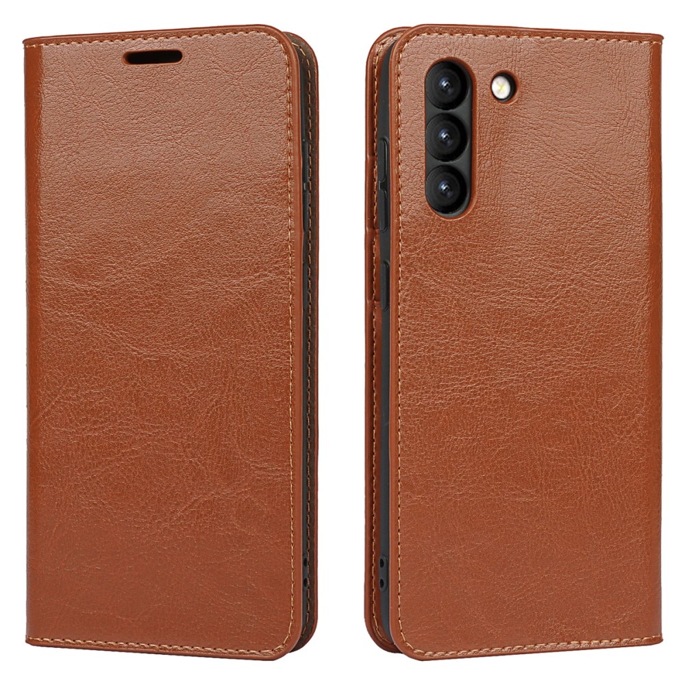 Samsung Galaxy S21 FE Smidigt mobilfodral i äkta läder, brun