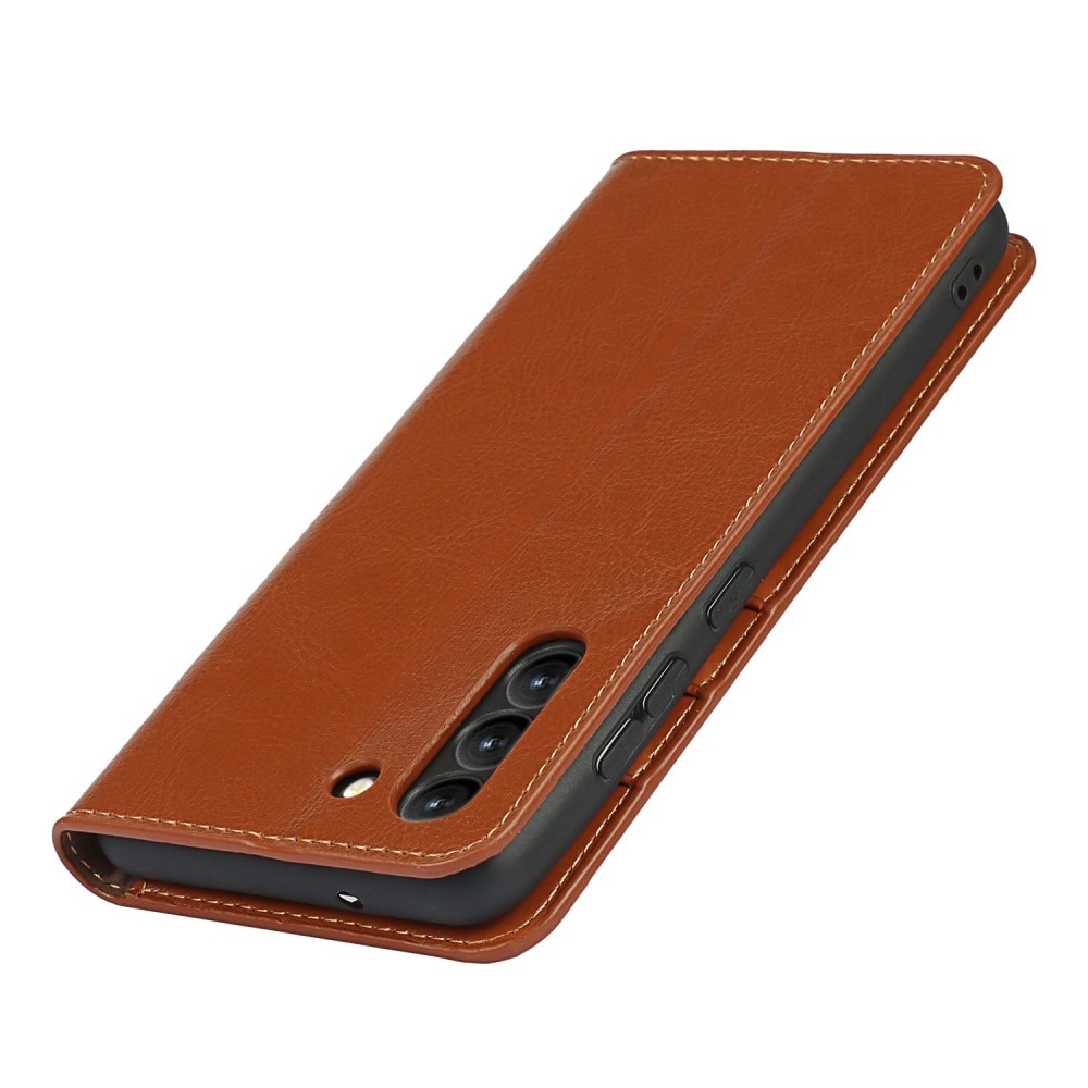 Samsung Galaxy S21 FE Smidigt mobilfodral i äkta läder, brun