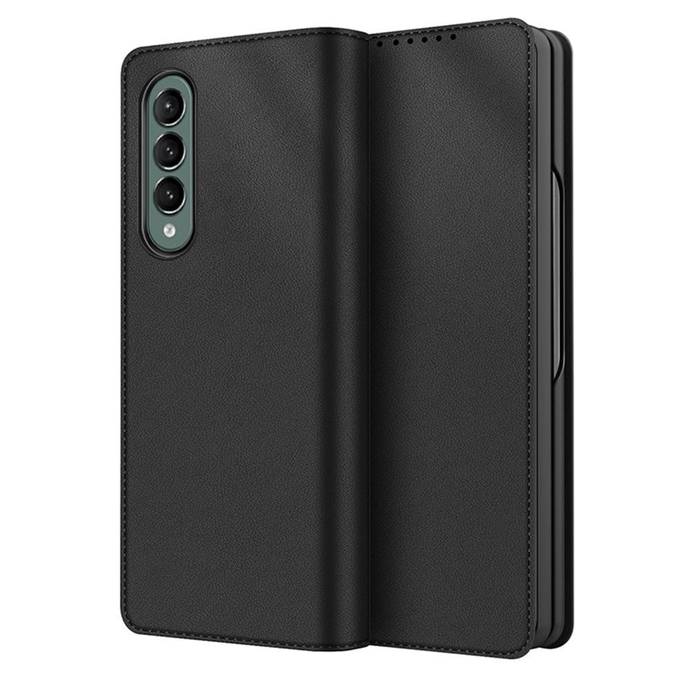 Samsung Galaxy Z Fold 3 Plånboksfodral i Äkta Läder, Svart