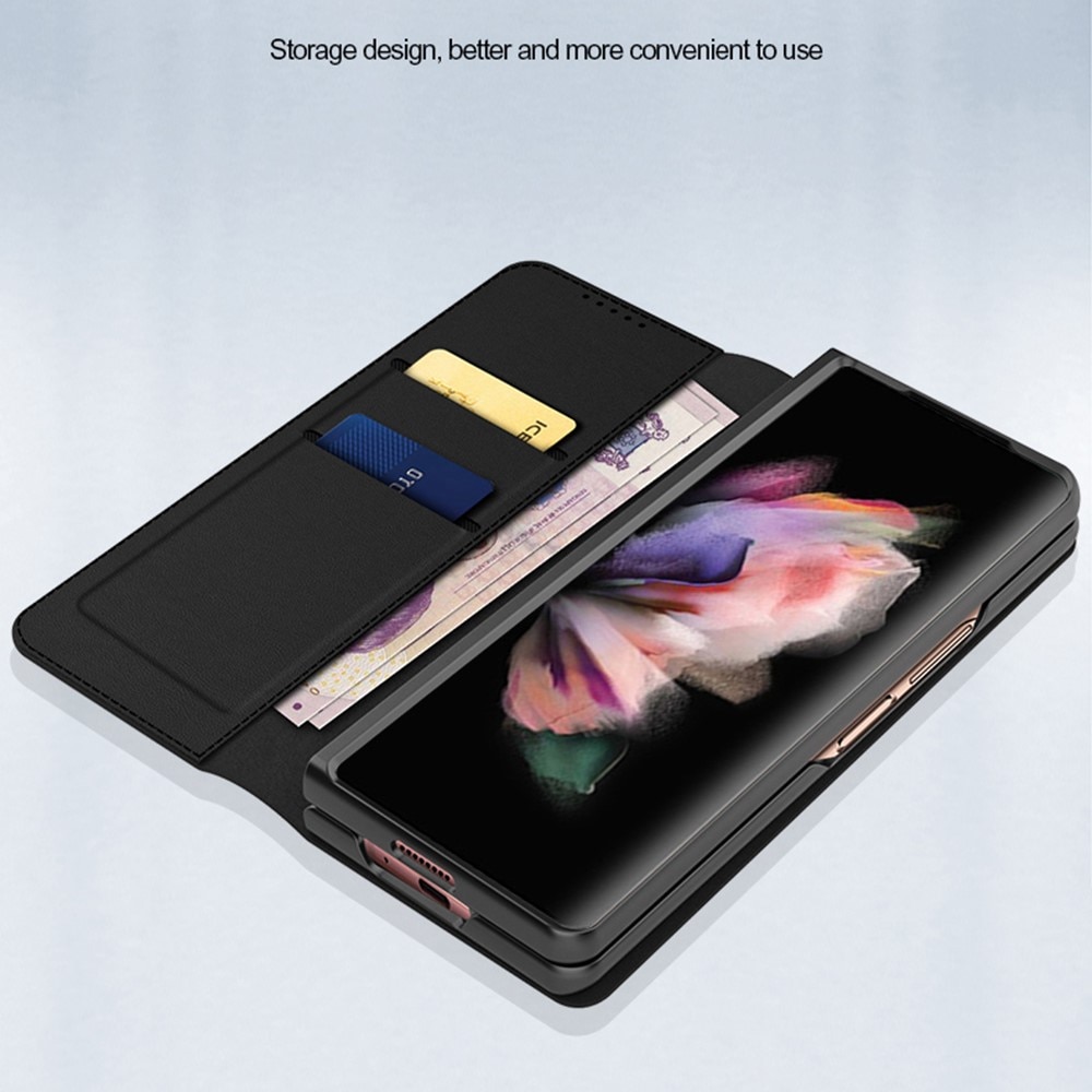 Samsung Galaxy Z Fold 3 Plånboksfodral i Äkta Läder, svart