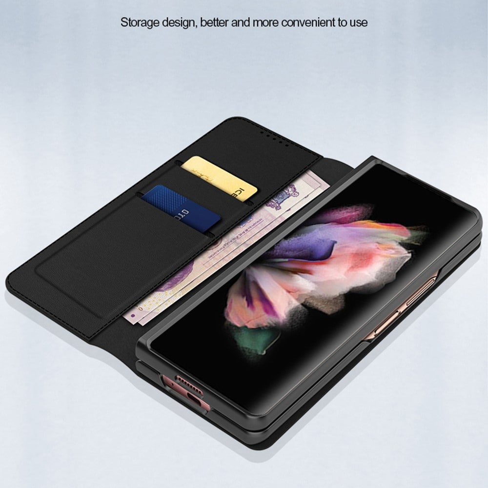 Samsung Galaxy Z Fold 3 Plånboksfodral i Äkta Läder, Svart