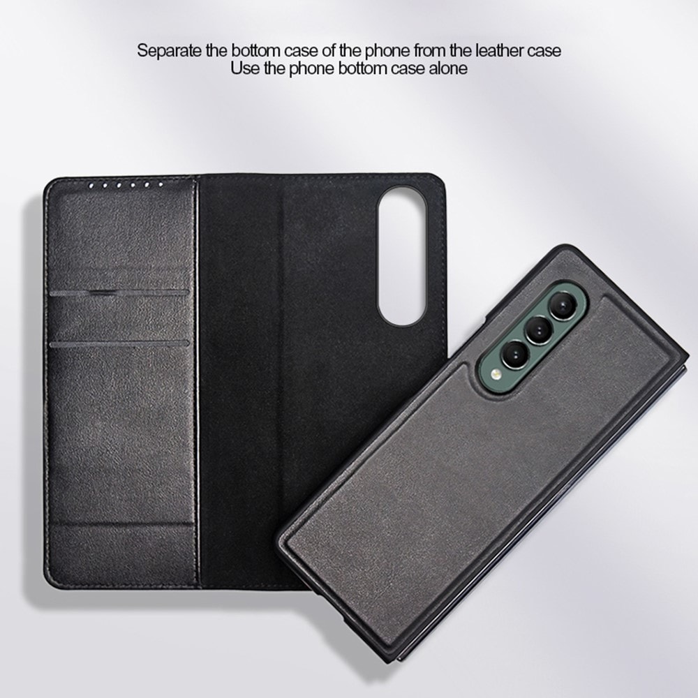 Samsung Galaxy Z Fold 3 Plånboksfodral i Äkta Läder, Svart
