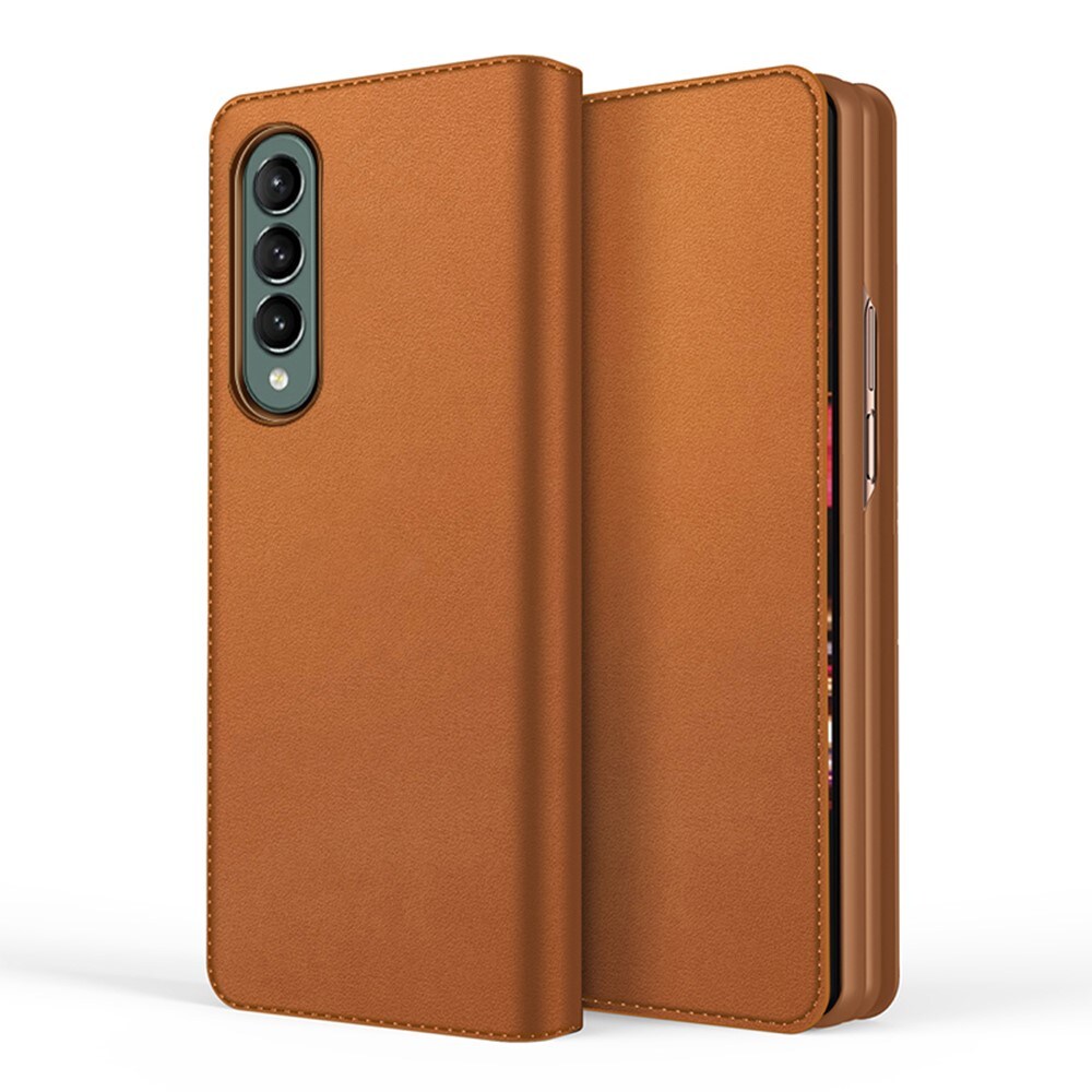 Samsung Galaxy Z Fold 3 Plånboksfodral i Äkta Läder, cognac