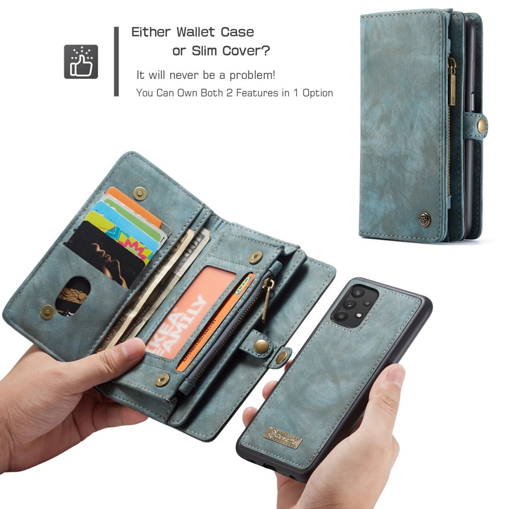 Samsung Galaxy A32 5G Rymligt plånboksfodral med många kortfack, blå