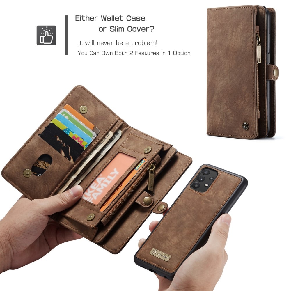Samsung Galaxy A32 5G Rymligt plånboksfodral med många kortfack, brun