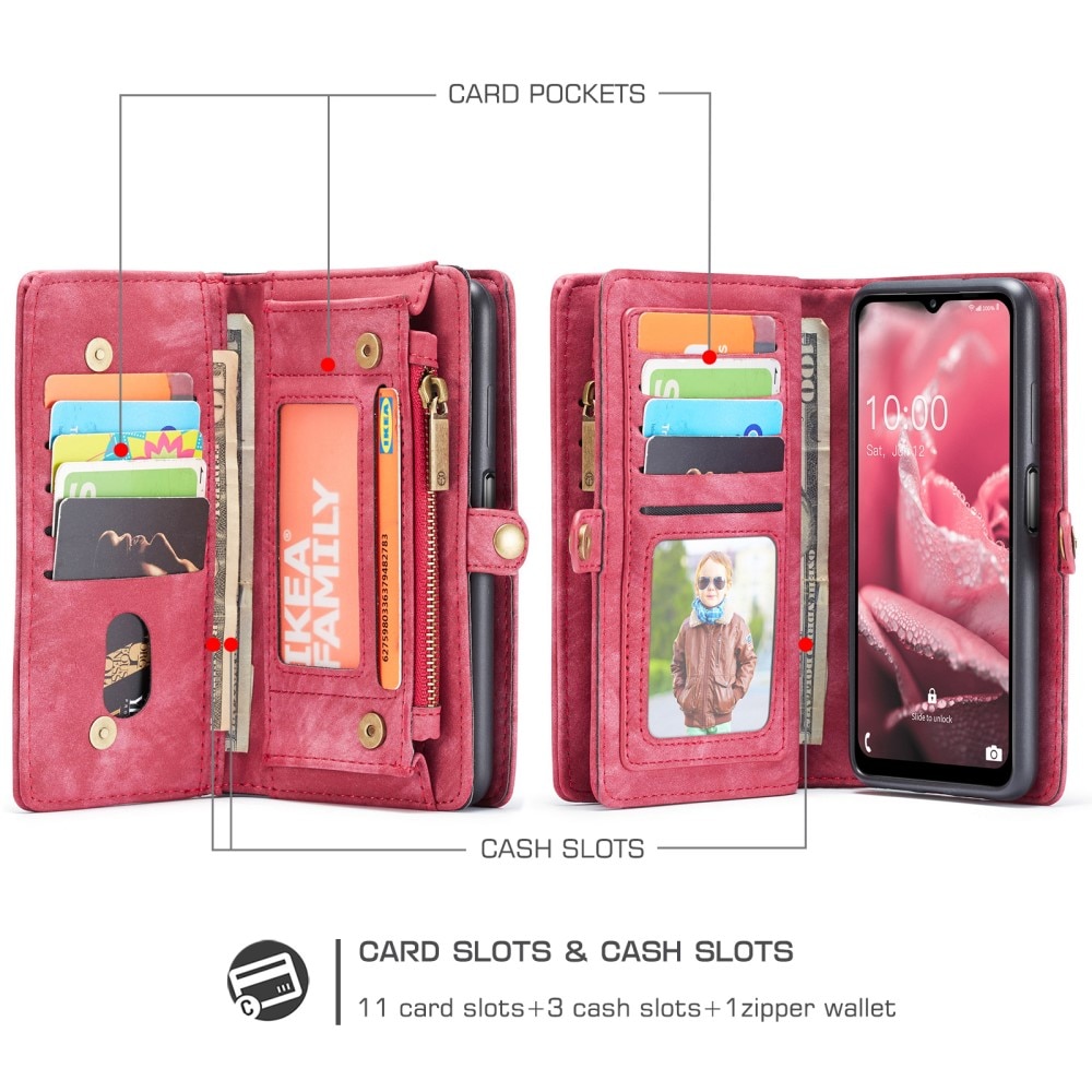 Samsung Galaxy A12 Rymligt plånboksfodral med många kortfack, röd