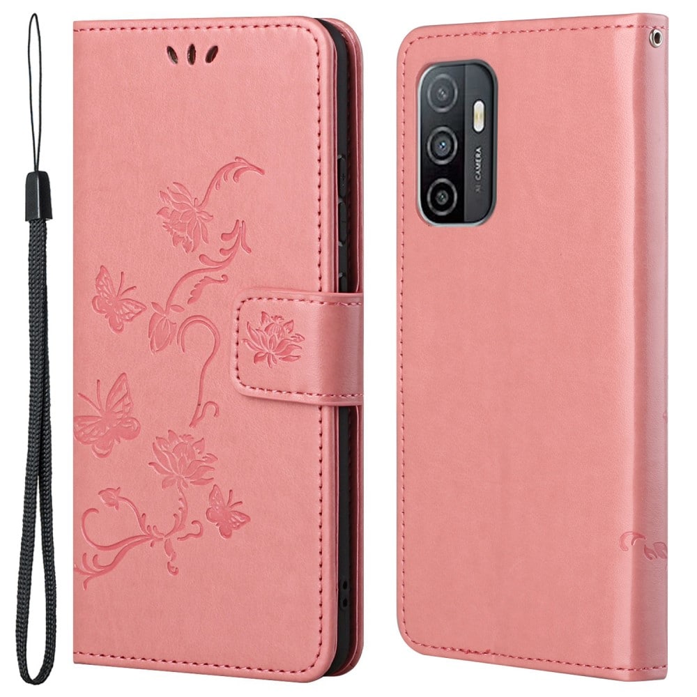 Samsung Galaxy A53 Mobilfodral med fjärilar, Rosa