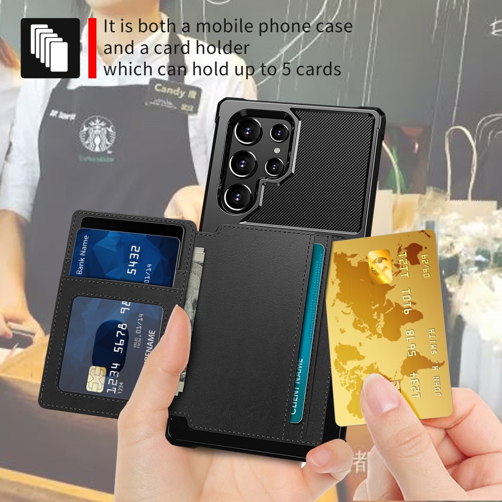 Samsung Galaxy S22 Ultra Stöttåligt Mobilskal med Plånbok, svart
