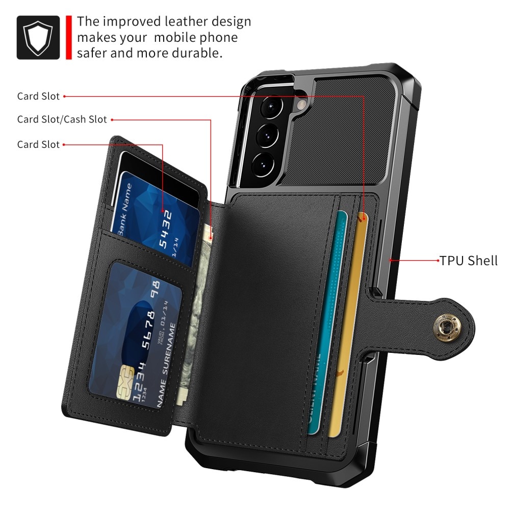 Samsung Galaxy S22 Stöttåligt Mobilskal med Plånbok, svart