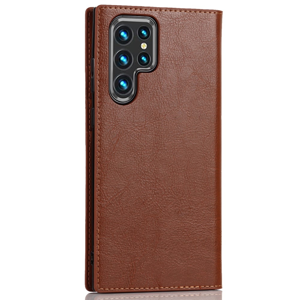 Samsung Galaxy S22 Ultra Smidigt mobilfodral i äkta läder, brun
