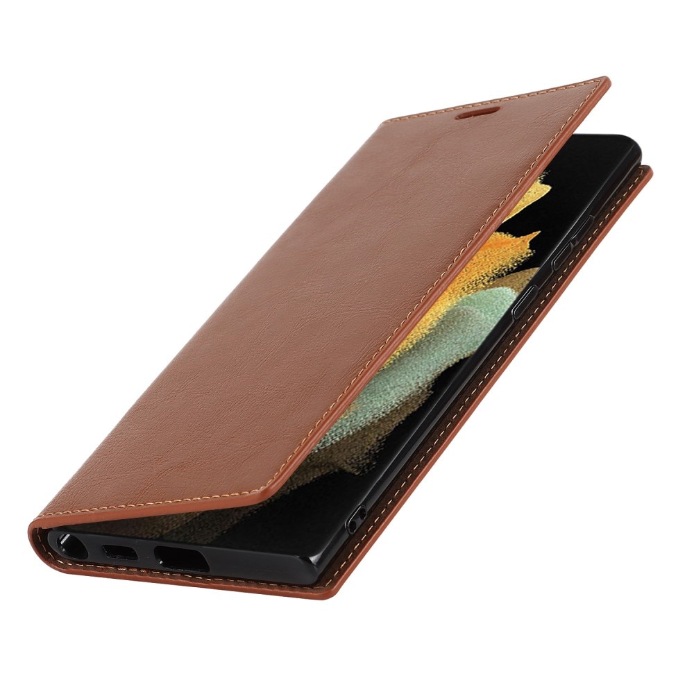 Samsung Galaxy S22 Ultra Smidigt mobilfodral i äkta läder, brun