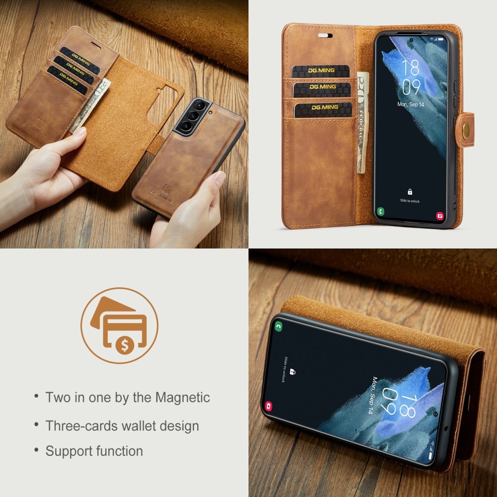 Samsung Galaxy S22 Plus Plånboksfodral med avtagbart skal, Cognac