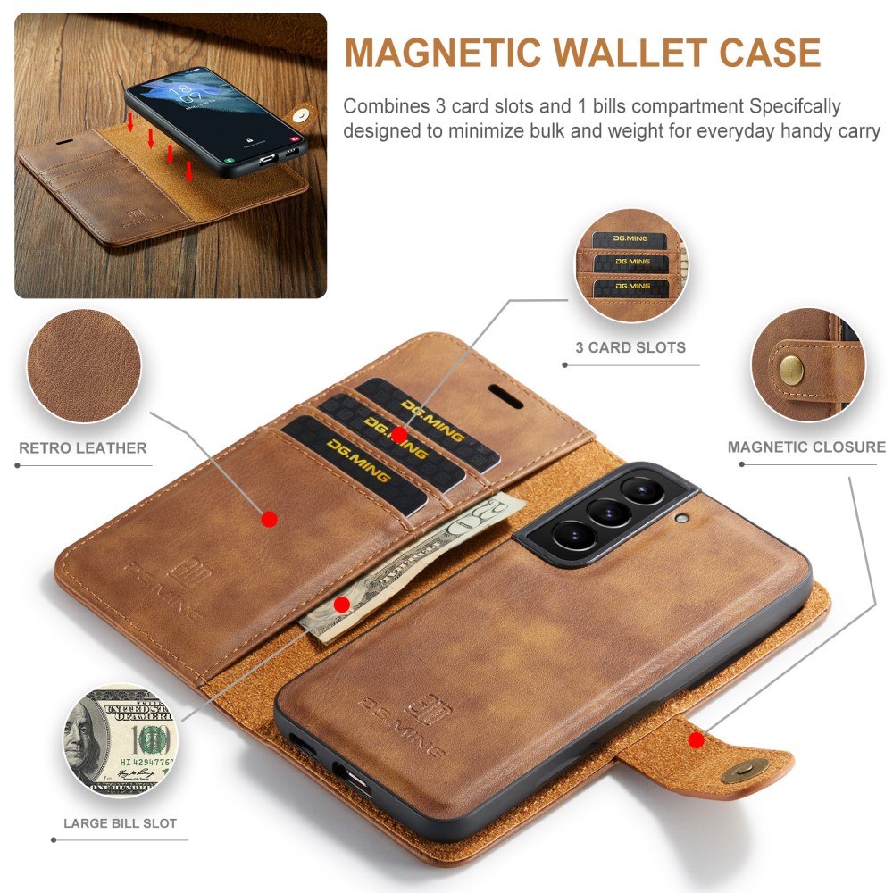 Samsung Galaxy S22 Plus Plånboksfodral med avtagbart skal, Cognac