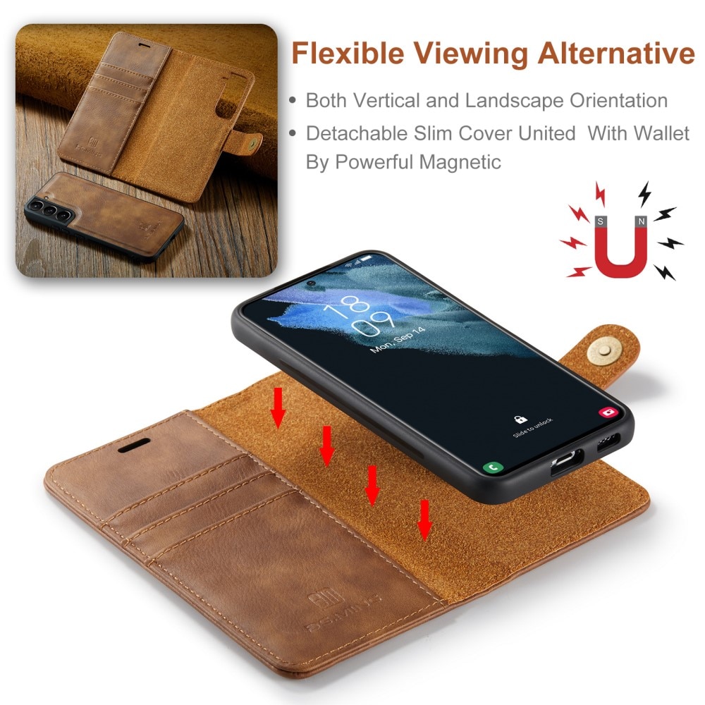 Samsung Galaxy S22 Plus Plånboksfodral med avtagbart skal, cognac