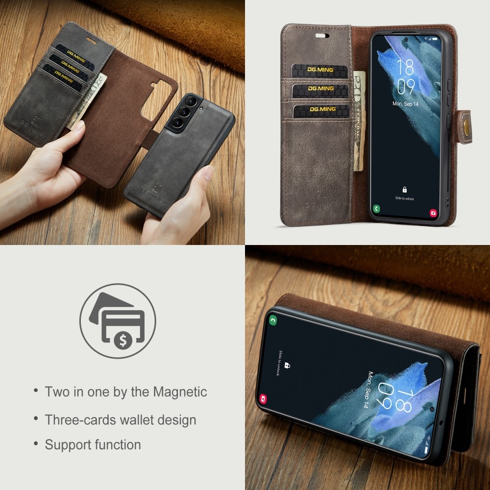 Samsung Galaxy S22 Plånboksfodral med avtagbart skal, brun