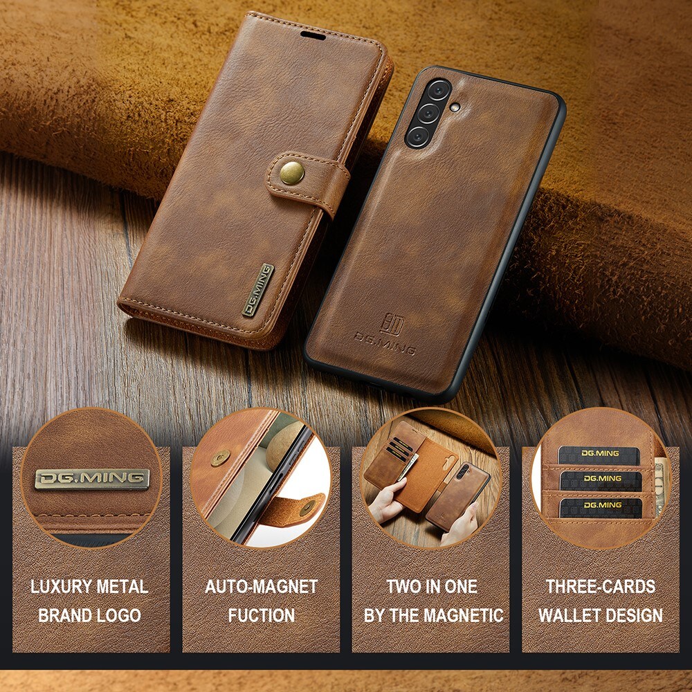 Samsung Galaxy A04s Plånboksfodral med avtagbart skal, Cognac