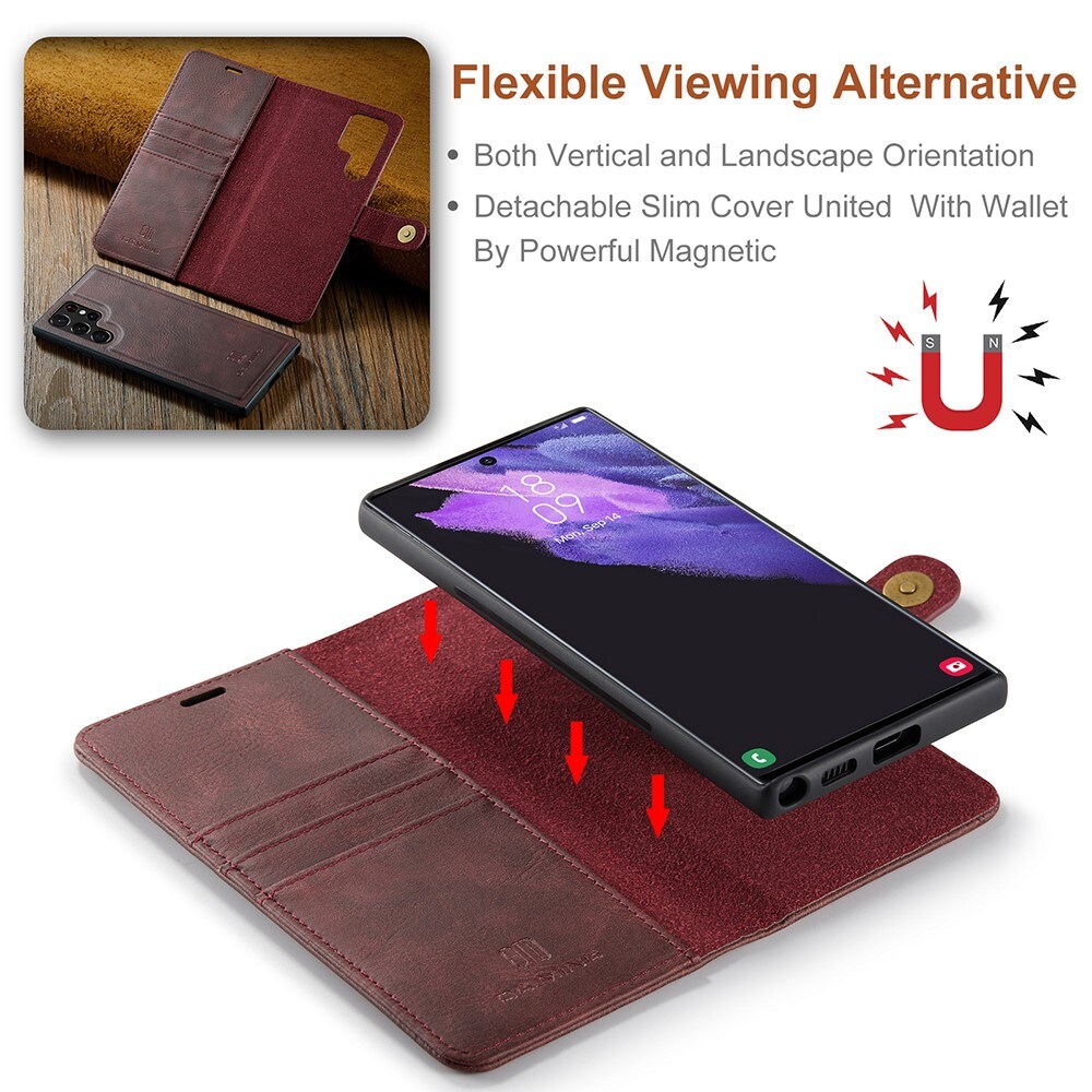 Samsung Galaxy S22 Ultra Plånboksfodral med avtagbart skal, Röd