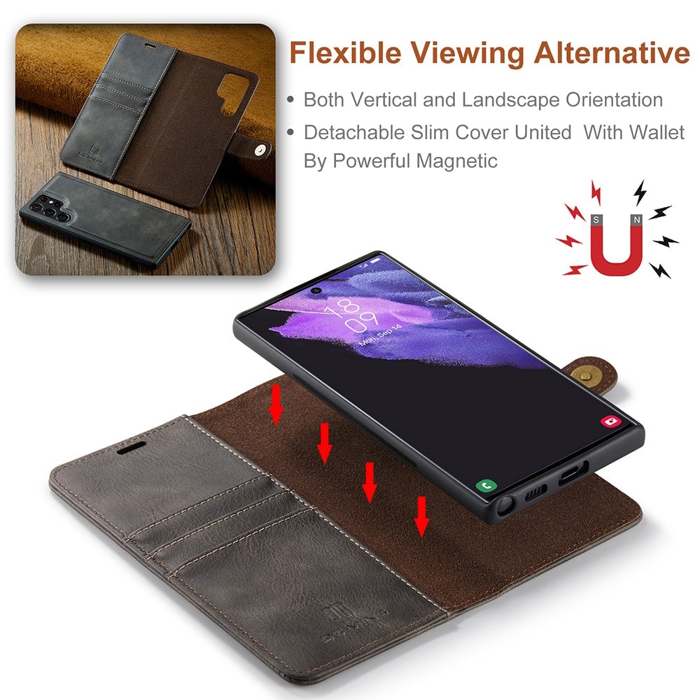 Samsung Galaxy S22 Ultra Plånboksfodral med avtagbart skal, Brun