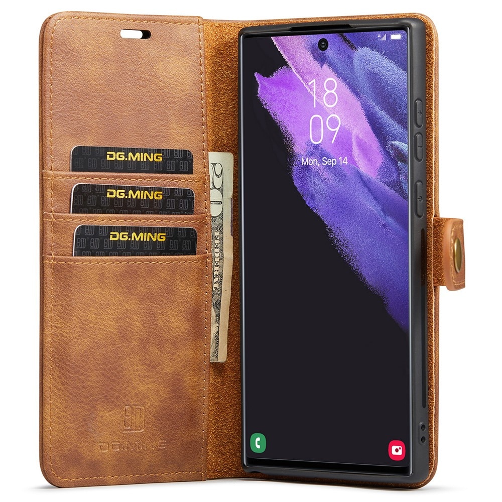 Samsung Galaxy S22 Ultra Plånboksfodral med avtagbart skal, cognac