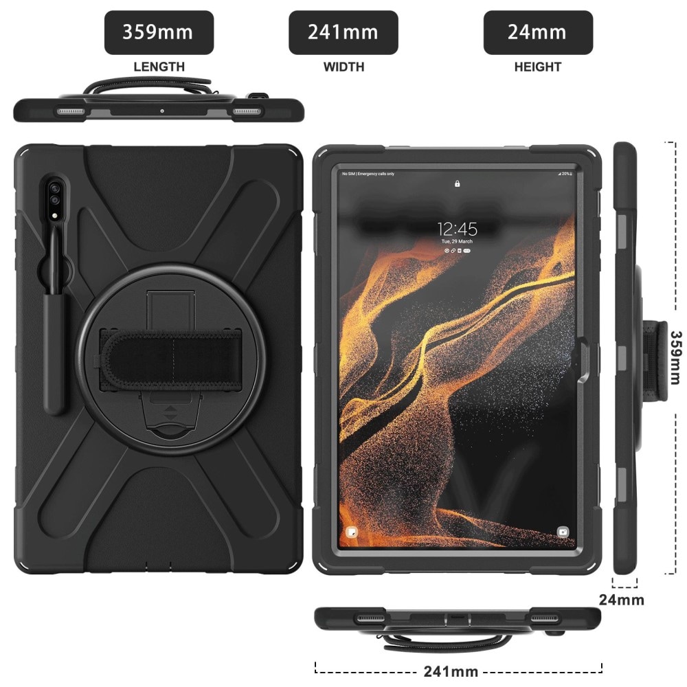 Samsung Galaxy Tab S10 Ultra Tufft hybridskal med axelrem Svart