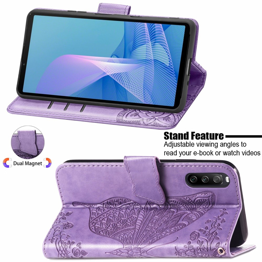 Sony Xperia 10 III Mobilfodral med fjärilar, lila