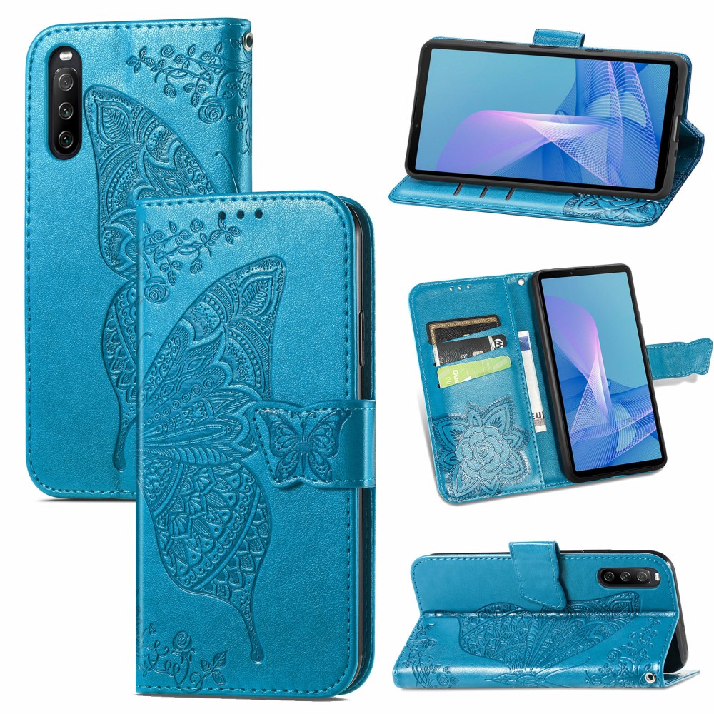 Sony Xperia 10 III Mobilfodral med fjärilar, Blå